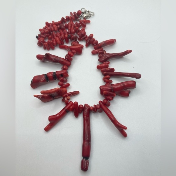 Vtg 80s Red Branch Coral Huge Chunky Necklace 20” Adjustable / Vintage - Picture 3 of 9